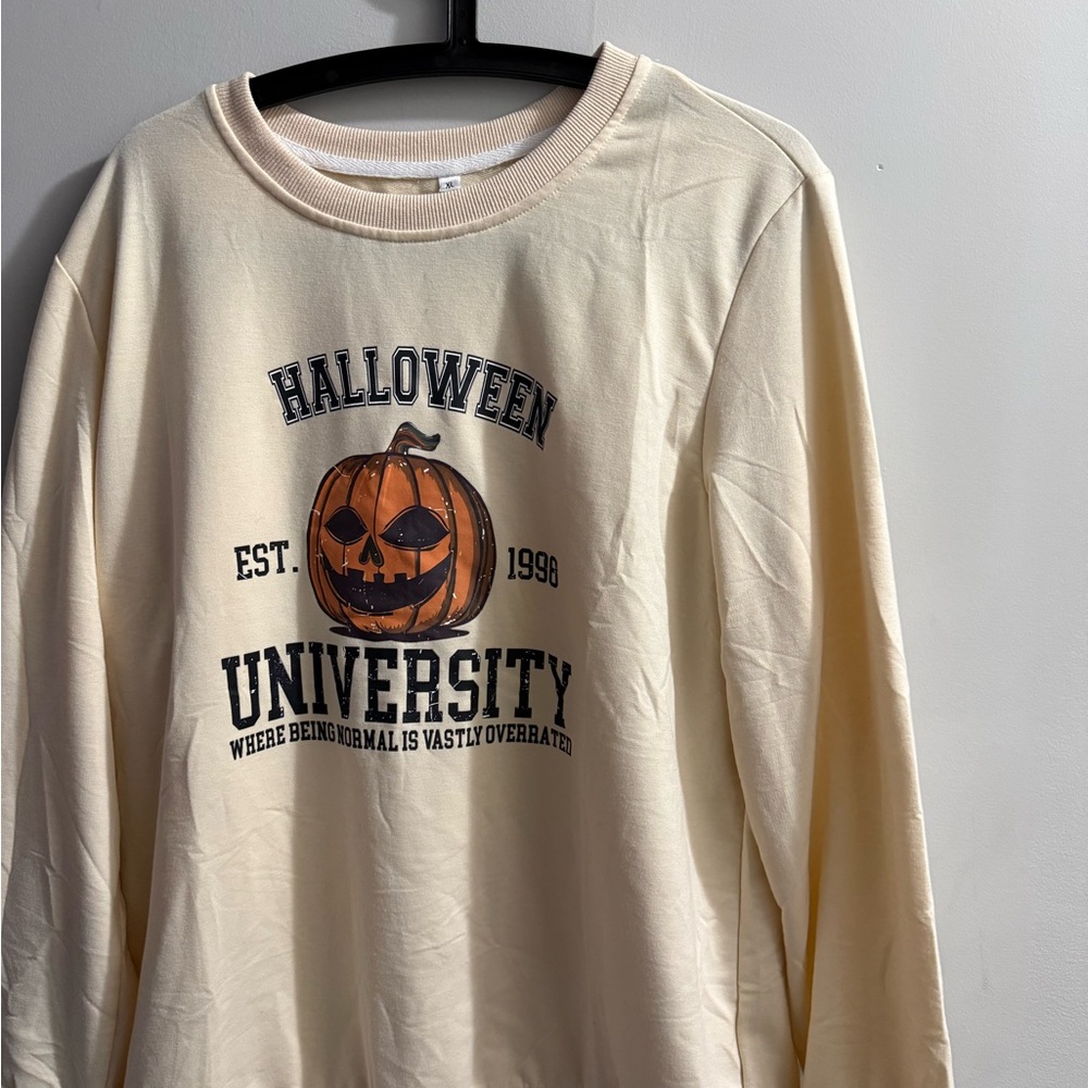 Cream Halloween University Sweatshirt - Picture 1 of 2